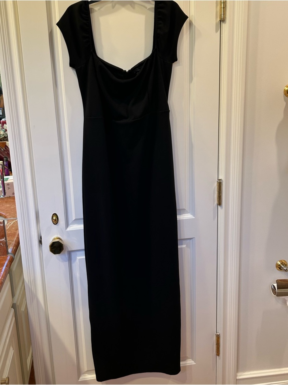Lulu's Essential Invitee Black Cap Sleeve Column Maxi Dress